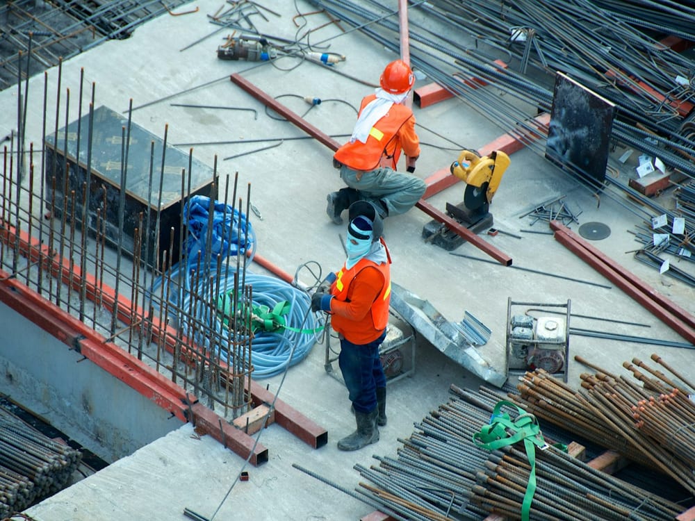 Busy construction site with crew